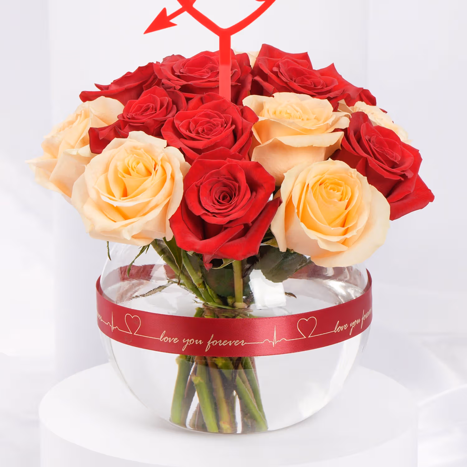 Roses Symphony: A Romantic Valentine's Bouquet with Red Love Topper