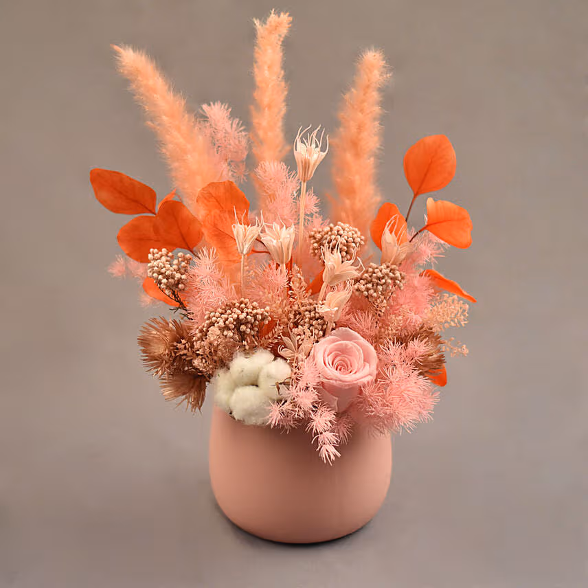 Enticing Mixed Preserved Flowers Designer Vase