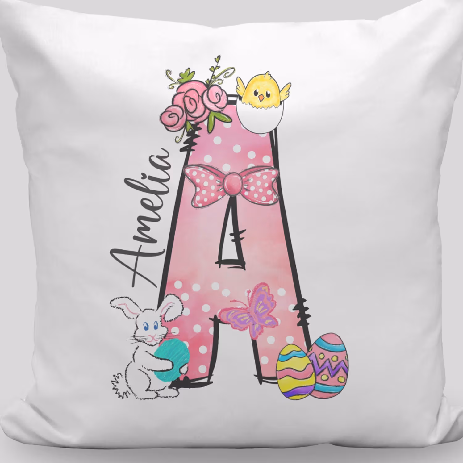 Personalized Easter Initial Cushion - Custom Name Decor