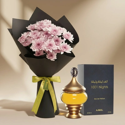 باقة ليالي ماجستيك وعلبة عطر 1001 ليالي