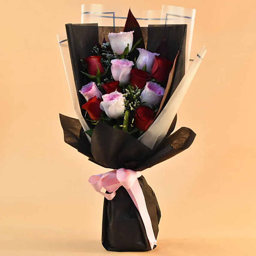 Elegant Pink & Red Roses Bouquet