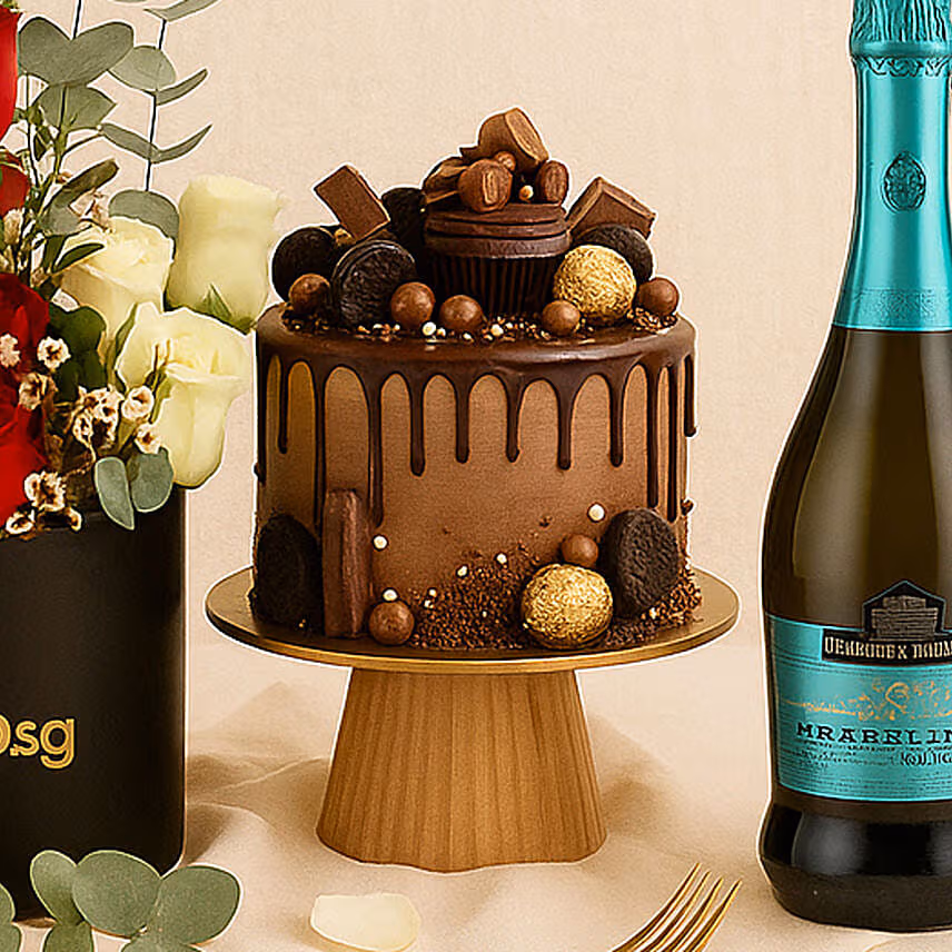 Anniversary Celebration - Flowers Cake & Prosecco