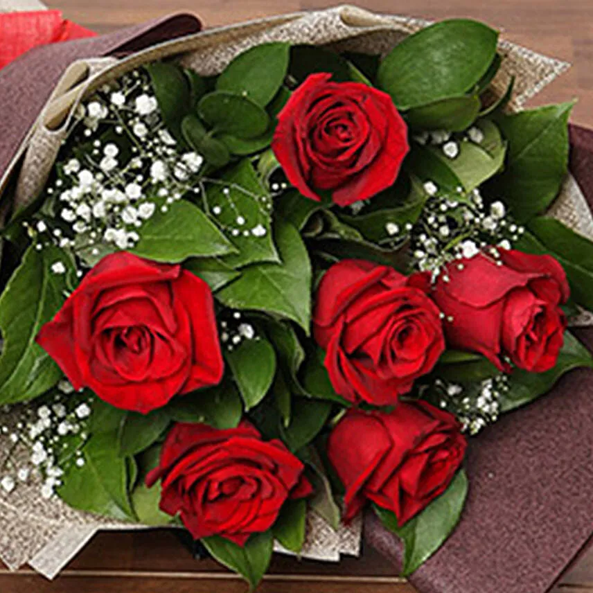 6 Red Roses Boquet with Teddy Cake