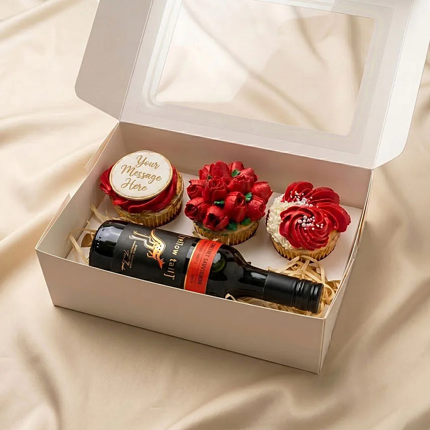 Yellow Tail Wine & Personalised Floral Cupcake Box