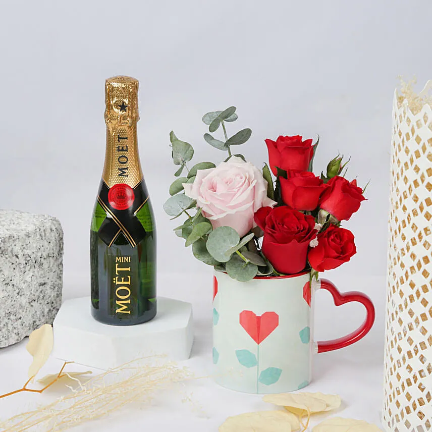 Flowers in Mug with Moet