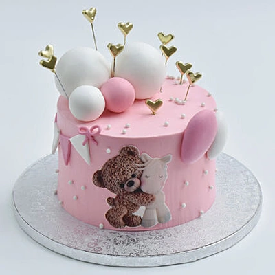 Cuddling Delight Cake - Adorable Pink Chocolate Celebration