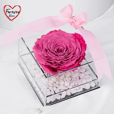 Elegant Pink Infinite Love Cube Box with Forever Rose