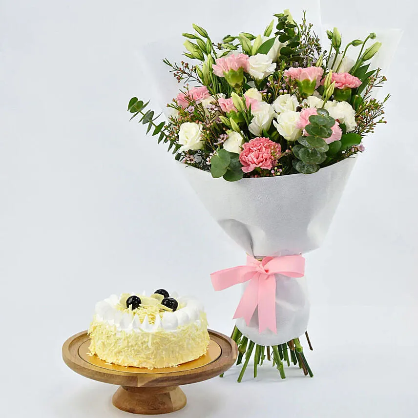 Sugar Free White Forest Cake with Flowers