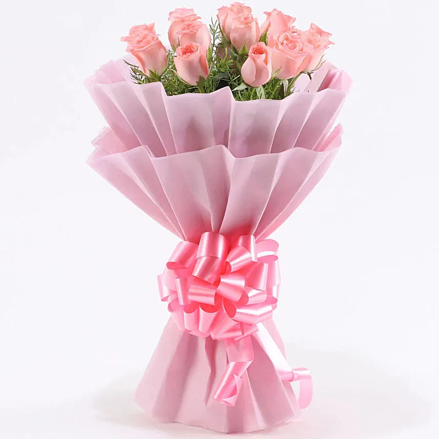 12 pink roses charming bouquet