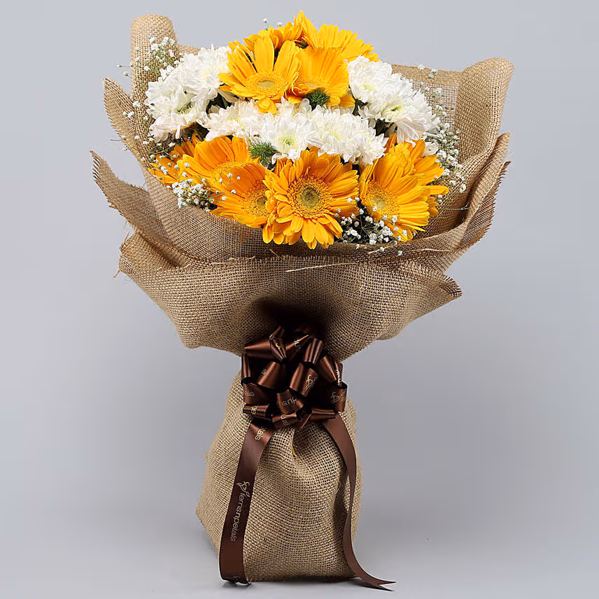 Lovely Yellow White Flowers Jute Bunch