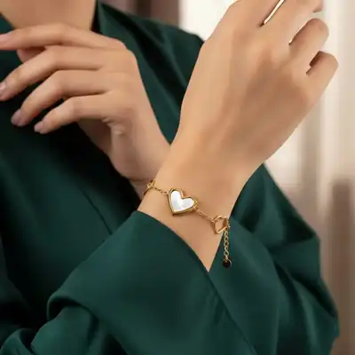 Elegant Golden Heart Charm Stainless Steel Bracelet