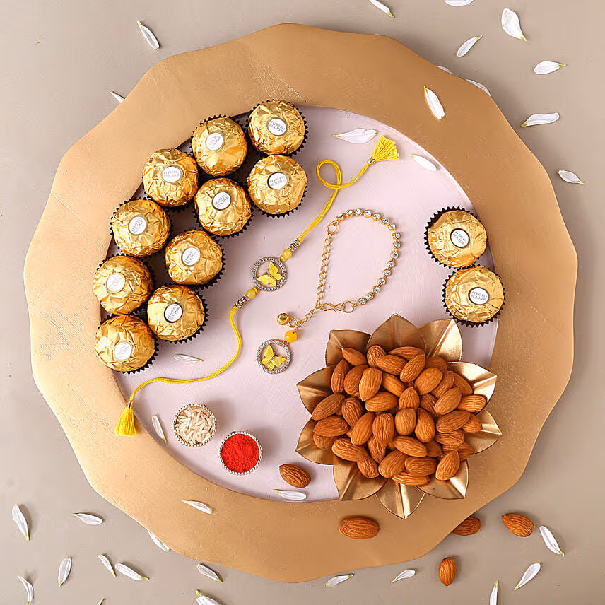 Sneh Butterfly Rakhis With Almonds & Ferrero Rocher