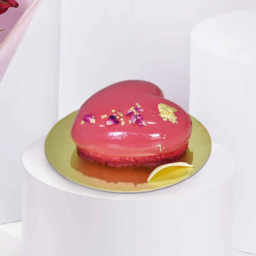 Valentines 6 Roses and Heart Cake Combo