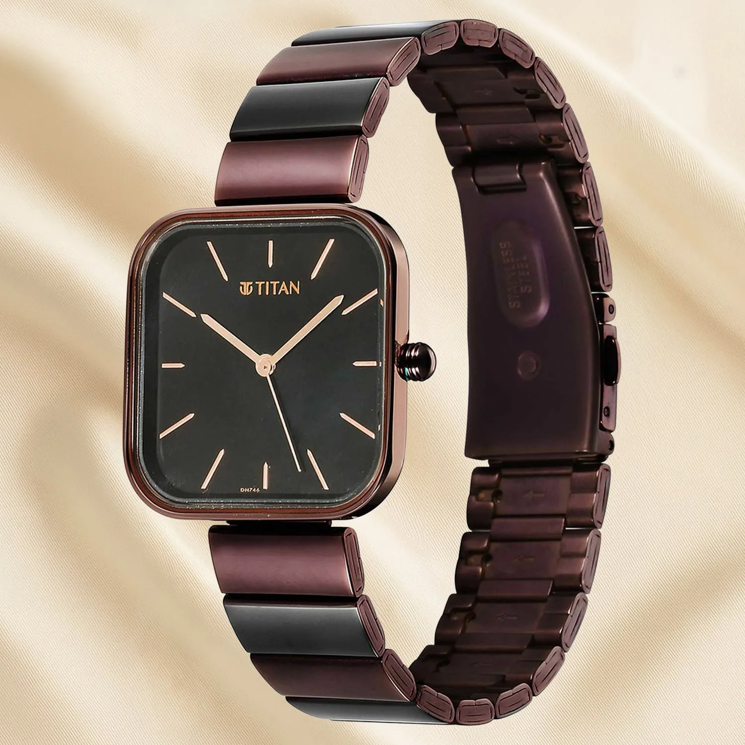 Titan Women's Purple Stackables Quartz Analog Watch with Black Square Dial and Two-Toned Stainless Steel Bracelet