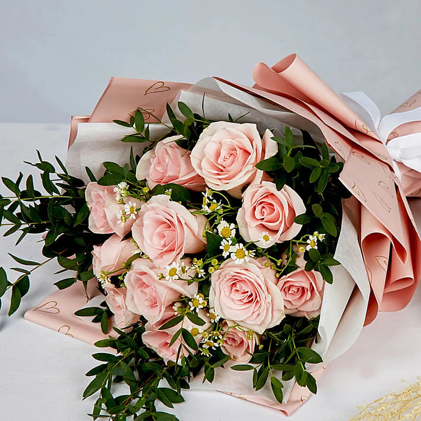 Titanic Rose Chamomile Bouquet With I Love You Balloon For Valentines