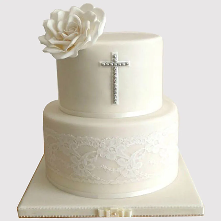 Pretty White Floral Christening Cake