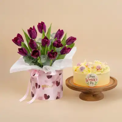 Blooming Love: Purple Tulips & Cake - Chocolate