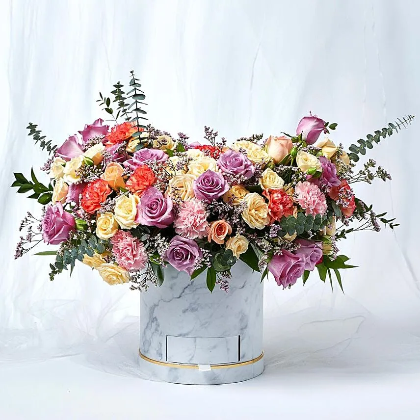 Premium Mixed Flowers White Box Arrangement
