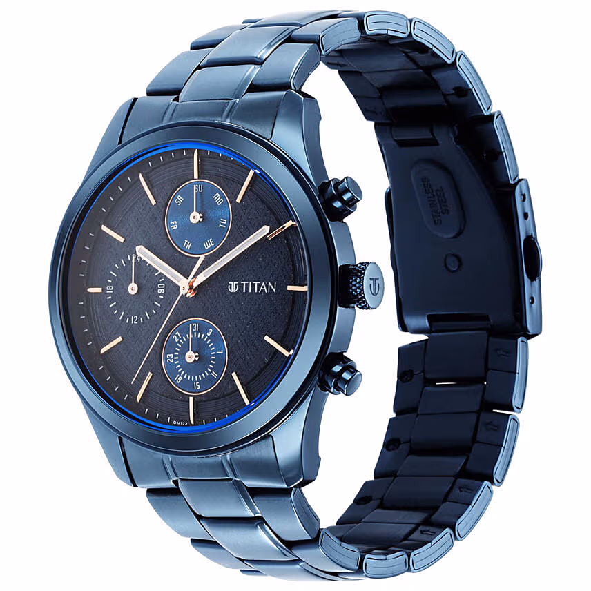 Titan Watch Blue Dial & Flowers for Him