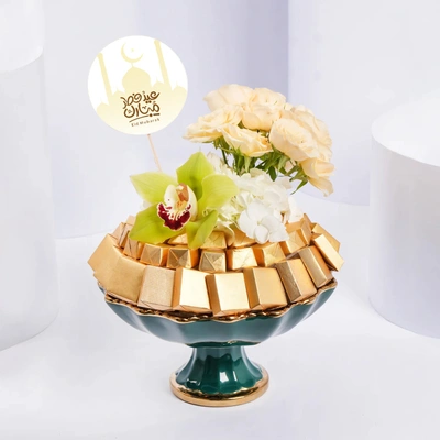 Elegant Eid Mubarak Floral and Chocolate Gift Arrangement