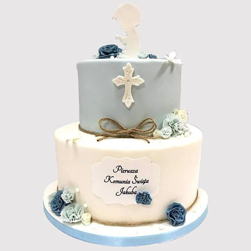 Blue and White Christening Cake