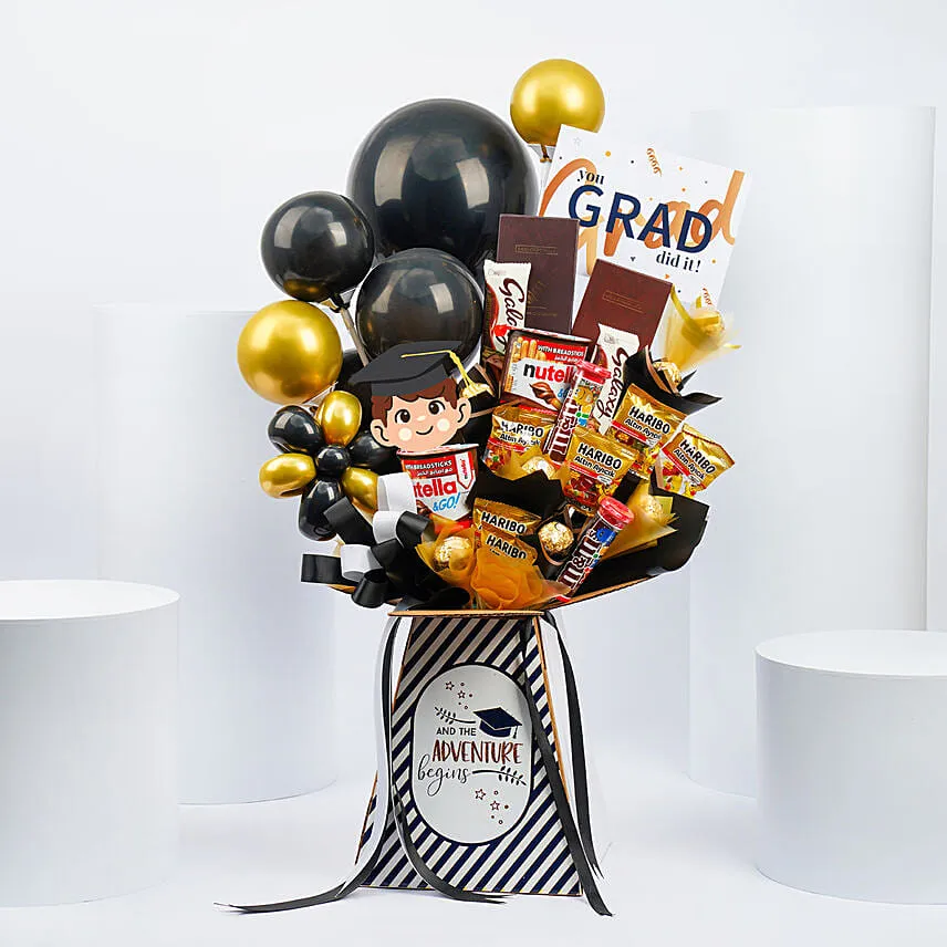 Graduation Congrats For Boys With Chocolates And Balloons