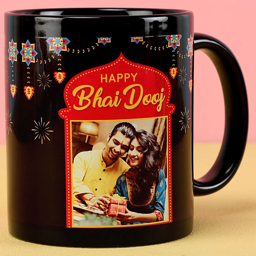 Personalised Bhai Dooj Wishes Black Mug