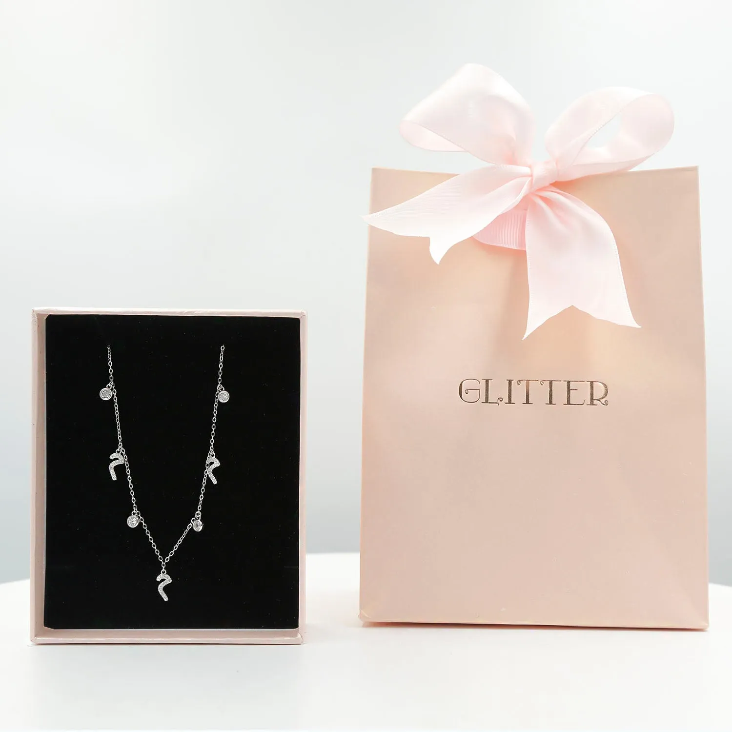 Elegant Sterling Silver Necklace with Arabic Letter 'M' by Glitter