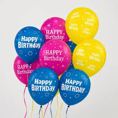 Vibrant Happy Birthday Latex Balloons - Pack of 10