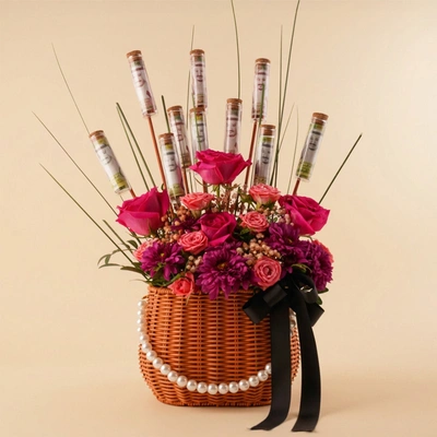 SAR1000 and Flower Arrangement Gift Basket