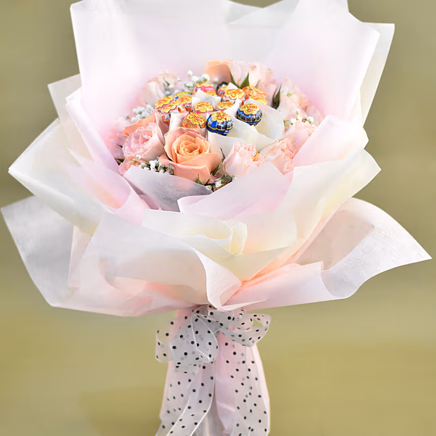 Pink Spray Roses & Chupa Chups Bouquet