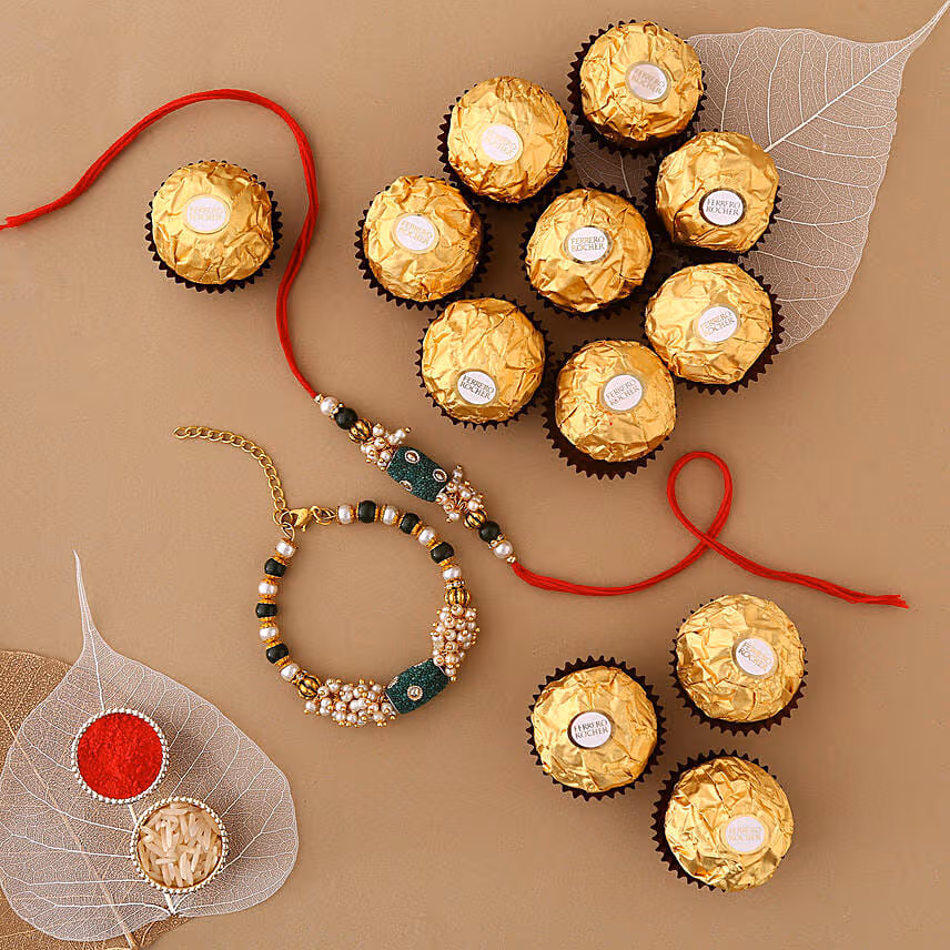 Sneh Pearl Bhaiya Bhabhi Rakhi & Ferrero Rocher Box