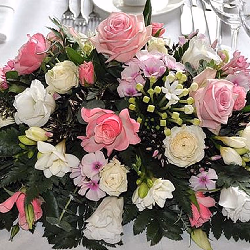 White & Pink Rose Table Arrangement