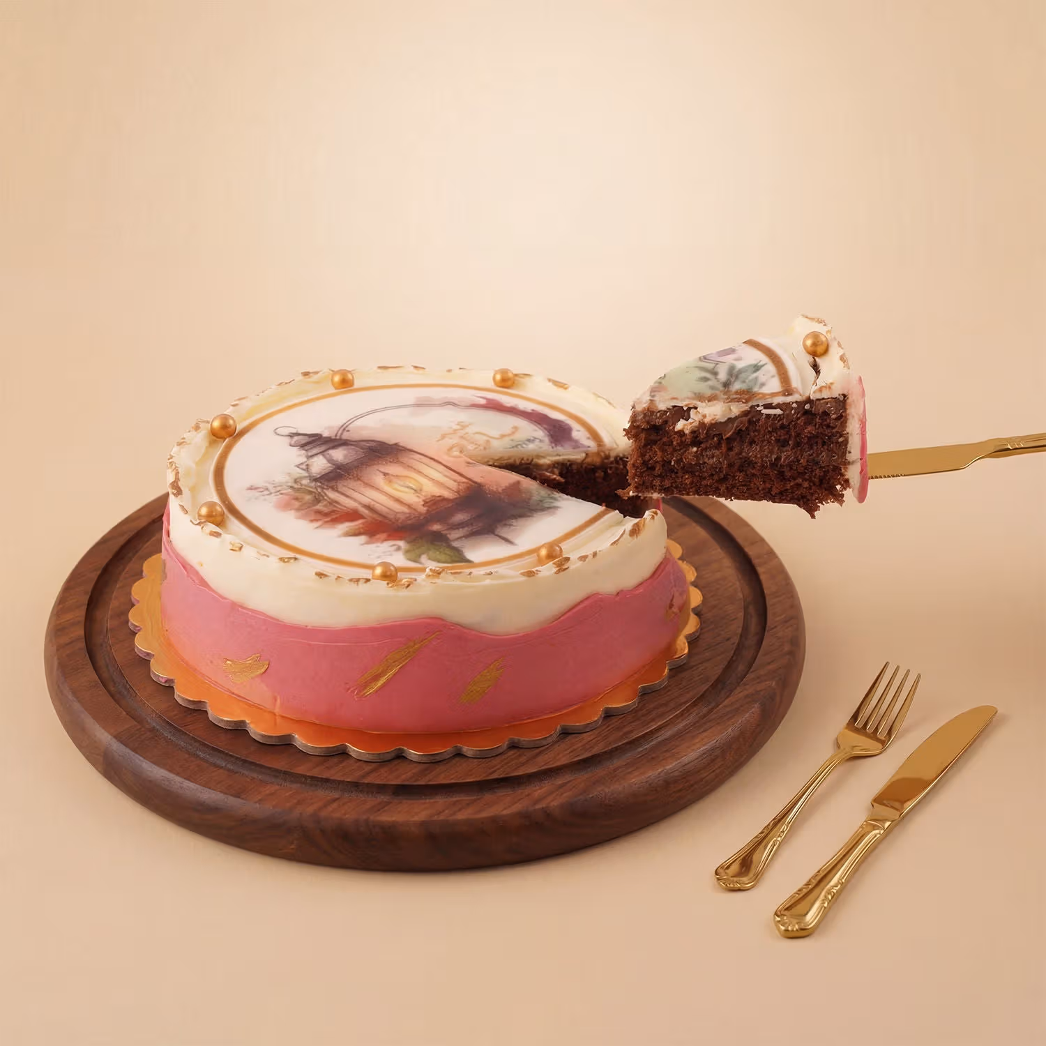 مزهرية ورود مع كيك العيد المميز