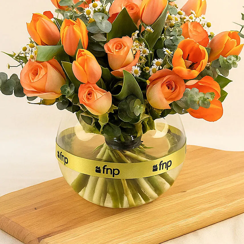 Graceful Mixed Flowers Fish Bowl Vase