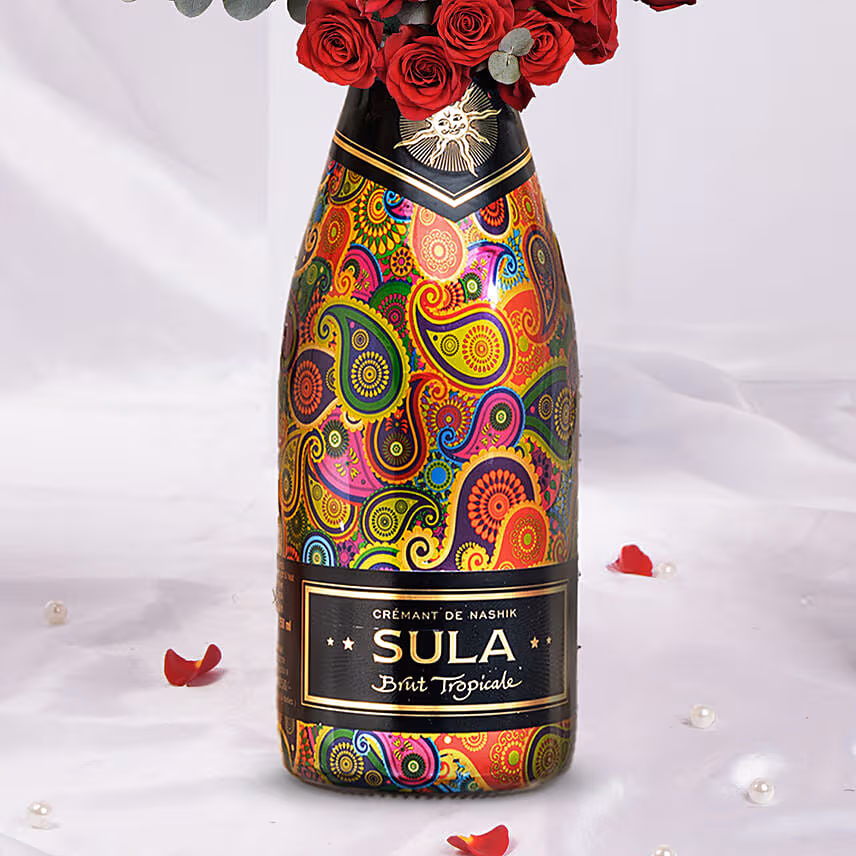 Wine & Red Roses Combo