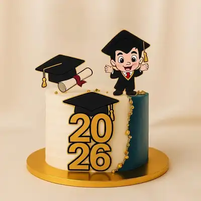 Personalized Funky Graduation Cake with Name and Year Decoration - Chocolate