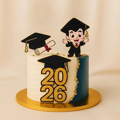 Personalized Funky Graduation Cake with Name and Year Decoration - Chocolate