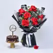 Elegant Crimson Roses Bouquet with Decadent Chocolate Hazelnut Cake