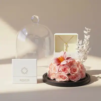 Signature Key Pendant with Enchanted Rose & Tulip Dome Gift Set