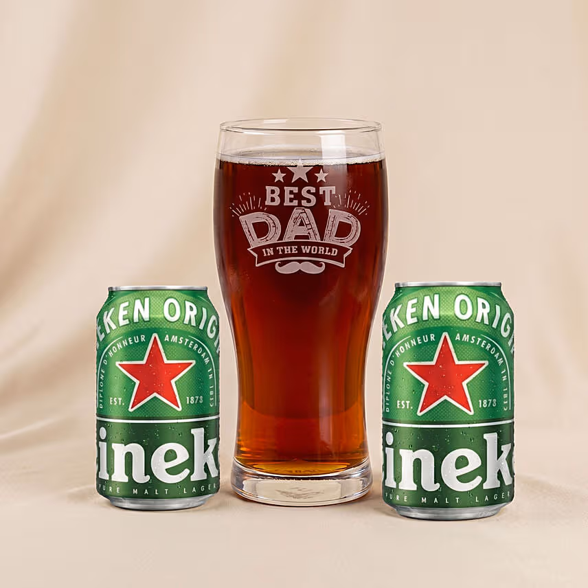 Best Dad In The World Engraved Glass with Beer Cane
