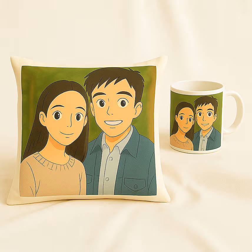 Personalised Ghibli Style 520 Day Mug and Cushion