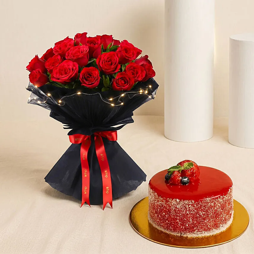 LED Elegance Rose Bouquet with Cake