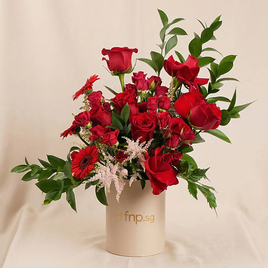Luxury Red Roses And Gerberas Flower Box Gift