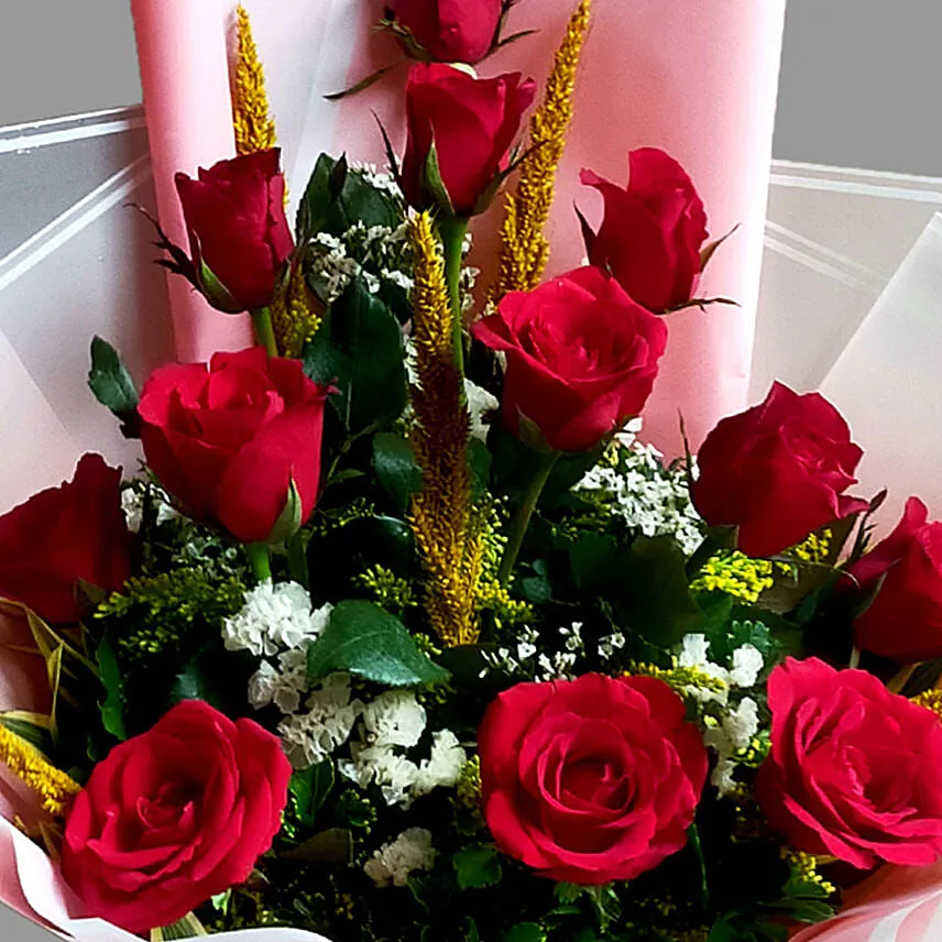 Beautifully Wrapped Red Roses Bouquet