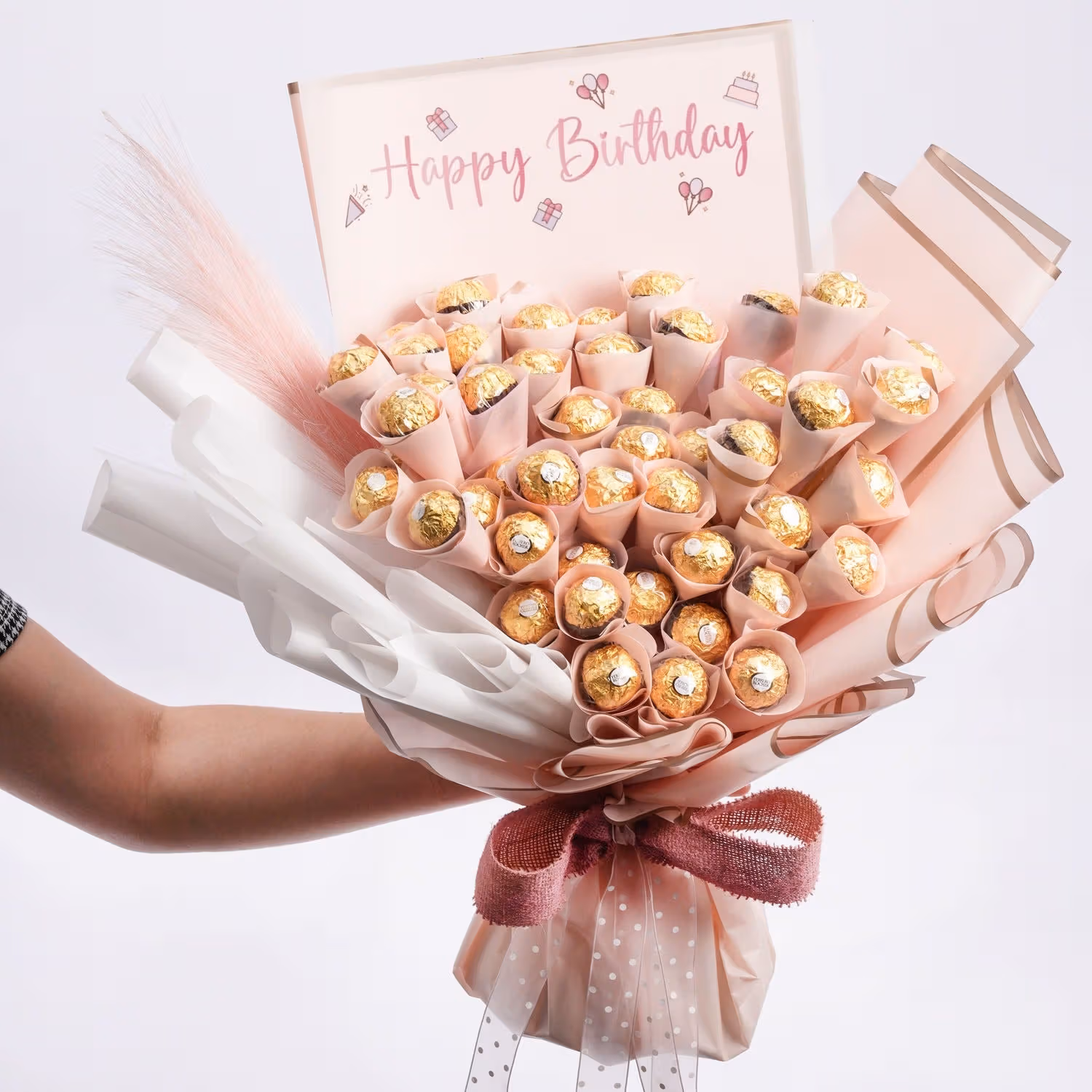 Luxurious Ferrero Rocher Birthday Bouquet with Pampas Touch