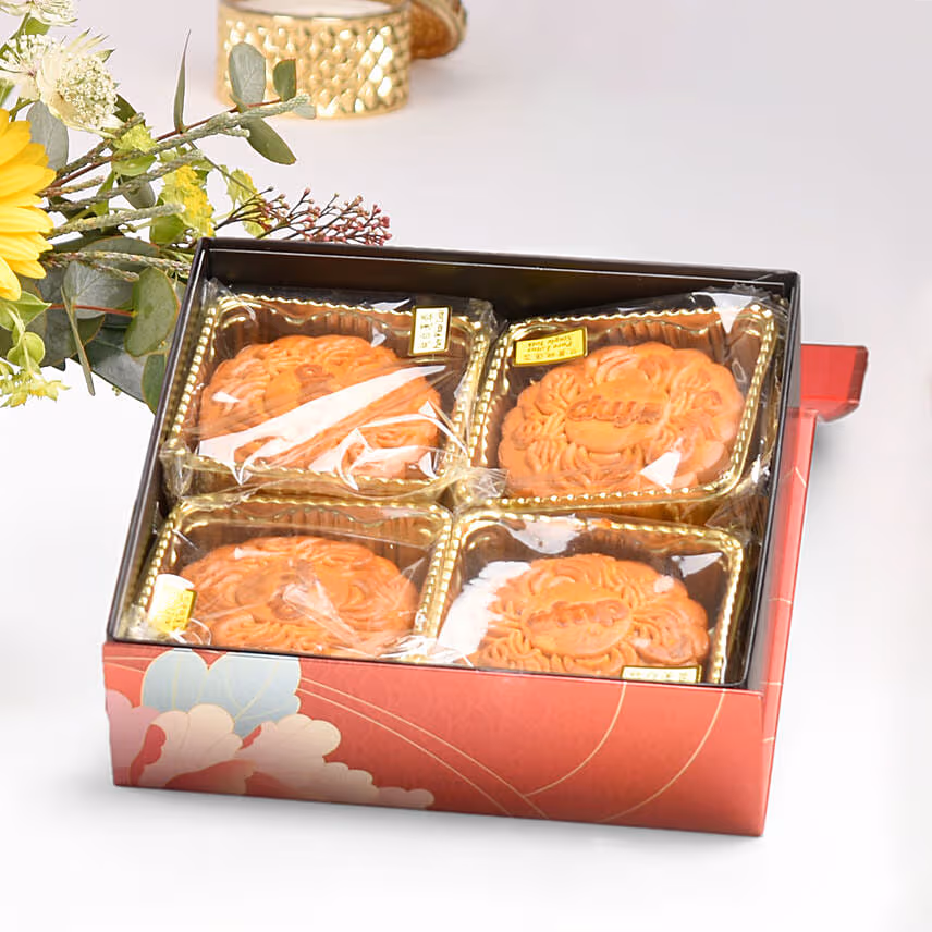 Happy Mid Autumn Festival Flowers Arrangement with Moon Cakes