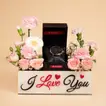 Titan Infinity Display Blue Dial Chronograph Watch with Leather Strap for Men in a Romantic 'I Love You' Flower Box
