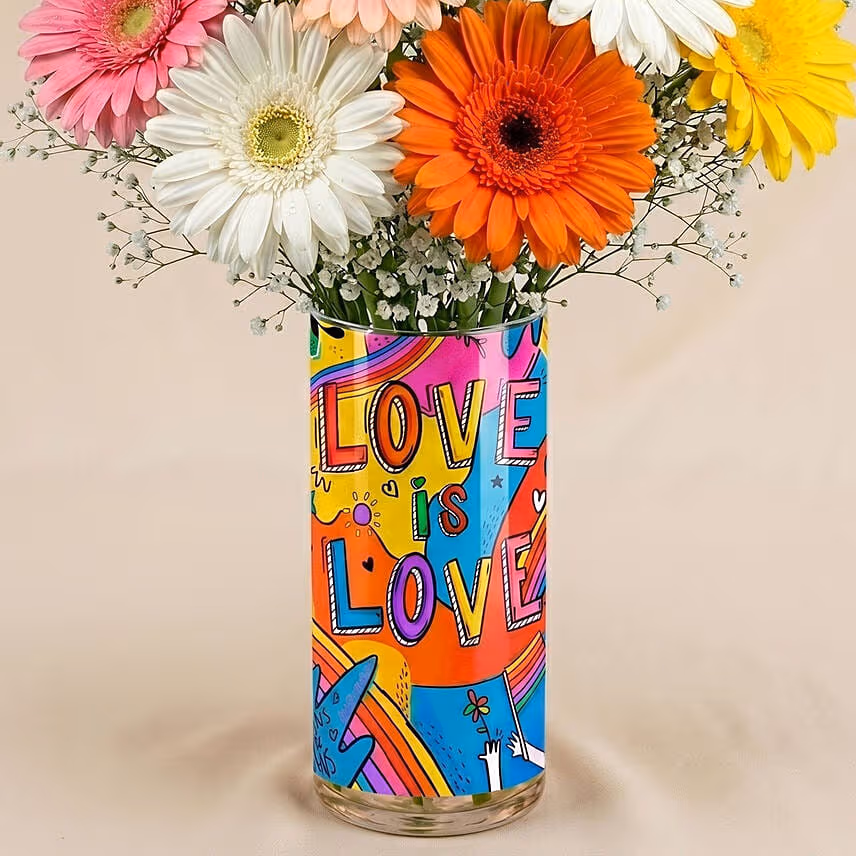 Love Is Love - Colorful Gerbera Flower Vase