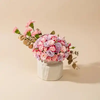 Exquisite Arrangement of Roses & Carnations in a Luxury Ceramic Vase - Arrangement